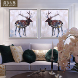 招财麋鹿纯手绘油画抽象挂画现代简约美式客厅玄关餐厅装饰画