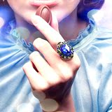 蓝宝石食指戒指日韩饰品复古女个性夸张开口戒指潮人装饰指环戒子