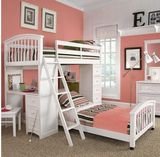 白色儿童家具上下床高低床带书桌多功能组合床美式子母床田园定制
