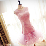 CHUNSE 2016新款礼服裙短款紫色伴娘服修身宴会主持人女晚礼服