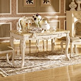 天然大理石白色法式后现代欧式新古典大理石实木长方形餐桌