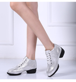 2016春季新款女士广场舞鞋真皮中跟圆头跳舞鞋超纤透气大码舞蹈鞋