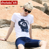 Gurbaks夏装短袖t恤男卡通趣味印花圆领纯棉体恤韩版半袖衫GT506