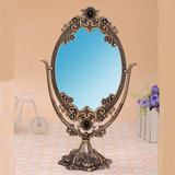 欧式金属镜子台式大号双面化妆镜复古公主镜高清椭圆梳妆镜美容镜