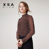 XSA2016欧美桑蚕丝气质真丝衬衫女士春装新品波点长袖衬衣OL