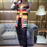 代购2016早秋古力娜扎明星同款彩虹条纹羊毛针织衫学院风撞色外套