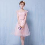 粉色伴娘服短款2016新款韩式主持人小礼服连衣裙宴会晚礼服显瘦女