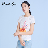 [转卖]Doublelove 女装2016春夏新款纯色纯棉烫钻印花贴布绣T恤