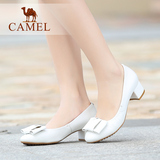 Camel骆驼女鞋官方旗舰店圆头中跟优雅羊皮浅口粗跟低帮鞋皮鞋