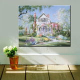 DIY数字油画大幅纯手绘家居装饰画客厅卧室壁画美丽城堡花园 包邮