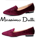 Massimo Dutti女鞋2015春秋新款学院风单鞋平跟浅口绒面刺绣布鞋