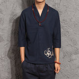 中式唐装汉服中国风男装居士服亚麻衬衫夏季民族服装青年棉麻短袖