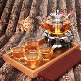 盟集玻璃茶壶套装 不锈钢过滤煮茶壶酒精炉7件装整套花草茶具包邮