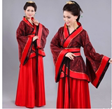 2015新款古装广袖双绕曲裾汉服女礼仪之邦红色舞蹈表演出舞台服装