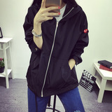 2016韩国时尚修身休闲薄款工装运动女外套BF带帽风衣外套 夹克衫