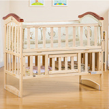 欧式多功能新生儿床 无漆实木婴儿床 可折叠书桌宝宝松木圆床新款