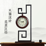 凯瑟 客厅中式座钟表 古典创意双面静音时钟 木质石英钟铁艺摆件