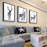 北欧麋鹿一家现代客厅装饰画书房玄关挂画简约卧室墙画有框画壁画