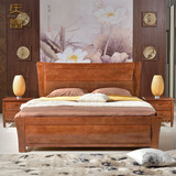 庆富 新中式实木床1.8米双人床现代简约高箱储物婚庆橡木床家具