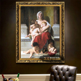 欧式油画古典人物装饰画母与子客厅玄关挂画纯手绘走廊卧室有框画