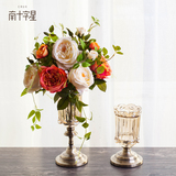 南十字星 欧式玻璃花瓶客厅摆件 美式玻璃透明餐桌花瓶古铜 凡甄