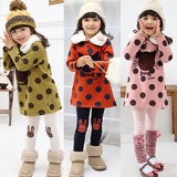 2015韩版新款秋冬款女童外套 抓绒小猫头印花 圆点中长款女童卫衣