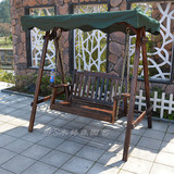 花园碳化木质布顶吊椅 实木庭院阳台摇摇椅 防腐木双人户外秋千椅