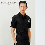 太平鸟男装 男士2016夏季新款黑色纯棉精品刺绣短袖衬衫B2CC52303