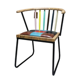 漫阅家具 皮面拼接单人椅设计感彩色实木单人椅餐椅咖啡厅欧式椅
