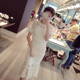 韩国代购2016夏韩版修身镂空上衣鱼尾包臀半身裙两件套蕾丝连衣裙