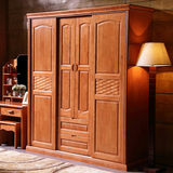 简约现代家具中式实木衣柜 四门对开推拉木质收纳储物组装大衣橱