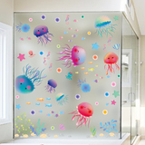 卡通卫生间海底世界浴室海洋鱼贴纸可爱水母墙贴壁纸瓷砖玻璃贴画