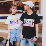 2016 夏装韩版潮牌GD权志龙同款情侣装男女短袖T恤BABY字母体恤衫