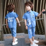 小童装夏季男童宝宝牛仔短袖衬衫套装1-2-3-4-5-6岁儿童男孩子潮