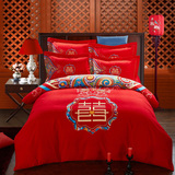 全棉加厚磨毛大红结婚庆床品中式床上用品纯棉床单四件套加大2.0