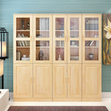 实木带玻璃门书柜书架自由组合松木特价书橱儿童柜子置物架储物柜