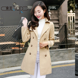 索耳2016春装新款修身韩版显瘦大码中长款大衣棕色外套女式风衣