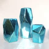 简欧约创意后现代陶瓷电镀蓝色折纸几何花瓶家居家具软装饰品摆件