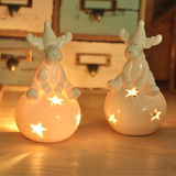 面包城堡 LY创意复古 简约欧式浪漫摆件 陶瓷烛台 麋鹿款 送蜡烛
