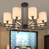 新中式铁艺吊灯亚麻色灯罩现代简约大气客厅卧室灯古典中式大气吊