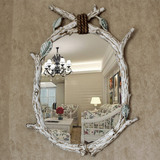 欧式田园镜子美式椭圆壁挂镜创意浴室镜卫浴卫生间镜玄关装饰镜子
