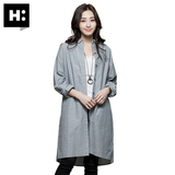H:CONNECT韩版时尚女式中长款字母印花长袖休闲衬衫2016春夏新款