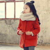 14冬新款韩版加棉女童中长款大衣外套 女宝宝红色新年装韩国童装