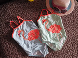 新款欧美出口英国原单双吊带手工缝制花朵里衬幼儿女童连体泳衣