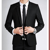 新款纯色男士西服套装韩版休闲修身潮流套装职业正装新郎礼服商务
