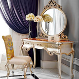 欧式雕花梳妆台美式高端奢华实木梳妆桌凳组合新古典香槟银化妆桌