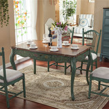 厂家特价 欧美式实木餐桌椅绿色彩绘可折叠组装餐台长方形餐桌