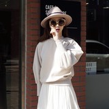 韩国代购Minsshop韩版女装2016新款流行气球袖可爱小领口短款卫衣