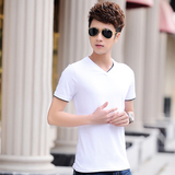 2016夏季男装以純白色美邦森馬高中学生V领纯棉男士短袖T恤青少年