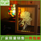 良美惠3D实木相框灯创意卡通勾线画框夜灯居家LED透明刻绘氛围灯